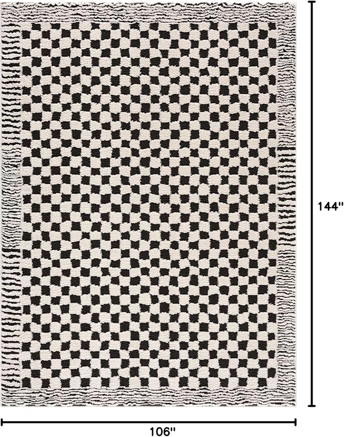 Hauteloom Leryn Contemporary Checkered Area Rug - Modern Geometric Bordered Carpet for Living Room, Bedroom, Dining Room - Checkboard Design - Square Tiles - High Pile - Black and White - 8'10" x 12'