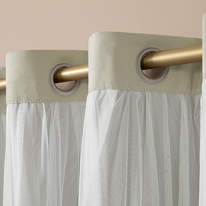 TOWN & COUNTRY LUXE Talia Double Layer Indoor Curtains, Sheer and Room Darkening Blackout, Grommet Top, Energy Efficient, 2-Pack Set, 52"x120", Sand