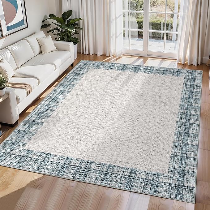COZYLOOM Washable Area Rug 5x7 Stain Resistant Non-Slip Carpet Vintage Abstract Rug Plush Carpet for Living Room, Bedroom, Family Room, Nursery, Playroom（Blue）