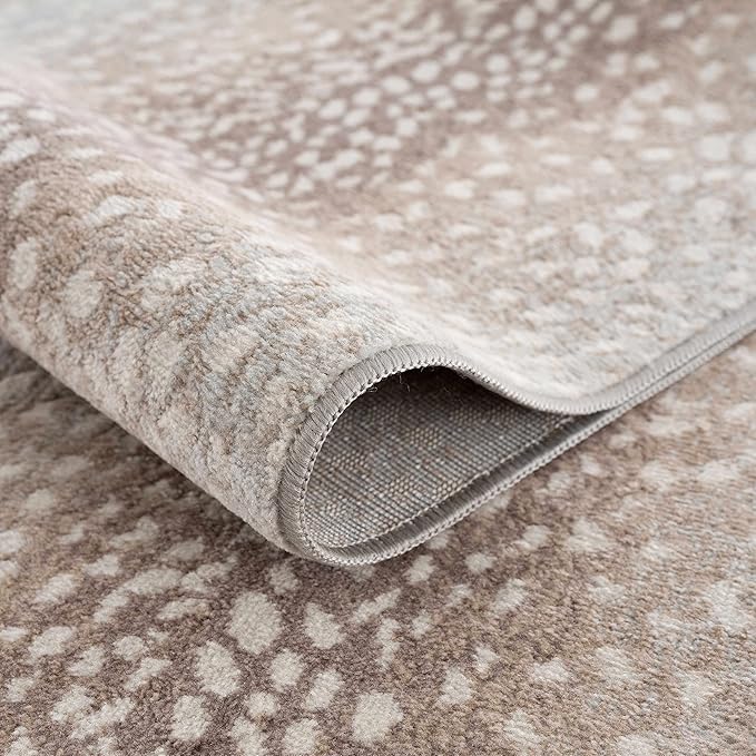 Hauteloom Pointblank Animal Print Living Room, Bedroom Round Area Rug - Pile Height 0.27" - Bohemain Abstract Spotted Farmhouse Rug - Leopard, Dalmatian Carpet - Gray, Brown, Beige - 7'10" Round