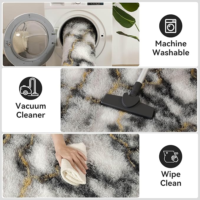 Meralax Tie-Dyed Gold and White Rugs for Living Room Bedroom, 5x8 Soft Area Rug Fluffy Shaggy Bedside Rug, Machine Washable Indoor Floor Carpet for Kids, Dorms, Nursery Rooms, Home Decor Aesthetic
