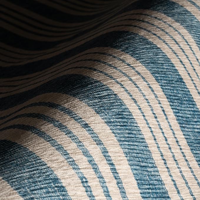 Dash & Albert Talos Blue Machine Washable Rug, Runner-2.5 X 8 Feet, Blue/Ivory Stripe Pattern