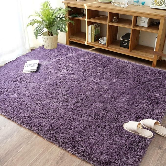 Merelax Modern Soft Fluffy Large Shaggy Rug for Bedroom Livingroom Dorm Kids Room Indoor Home Decorative, Non-Slip Plush Furry Fur Area Rugs Comfy Nursery Accent Floor Carpet 4'x6' Grey-Purple