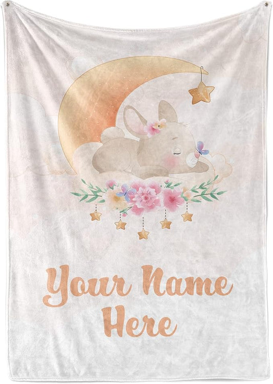 Personalized Baby Blankets with Name | Custom Bunny Blanket for Baby Girls and Baby Boys | Unisex Warm Soft Fleece Swaddle Blanket Minky | (Bunny, Fleece 30"x40")