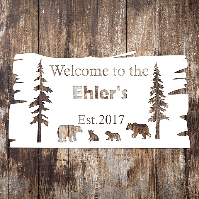 Custom Bear Metal Wall Sign, Personalized Cabin Sign, Bear Family In Woods Cabin Sign, Custom Family Name Bear Decor, Outdoor Metal Sign, Ranch Sign, Man Cave Decor