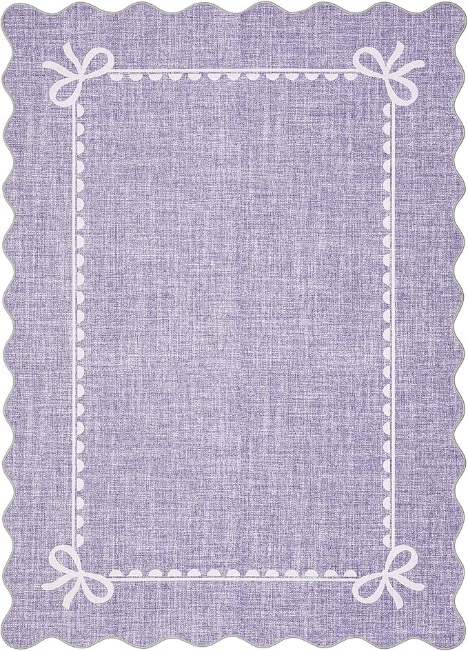 GarveeHome Scalloped Bow Rug for Living Room, Solid Purple Rug for Dorm, Washable Rugs 4x6 Soft Low Pile Non Slip Scalloped Rugs for Nursery College Bedroom Decor Kids Room Playroom