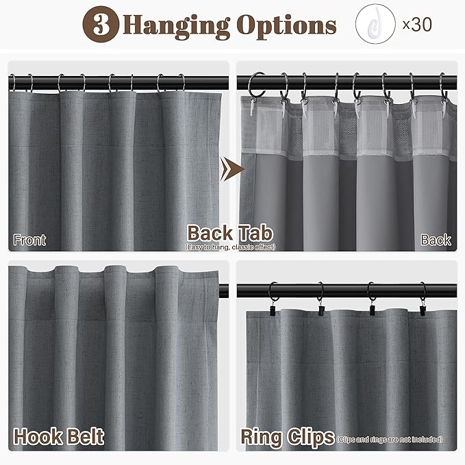 Guken Grey Linen 100% Blackout Curtains for Bedroom 84 Inches Long Textured Elegant Back Tab Hook Belt Room Darkening Thermal Insulated Soundproof Drapes Living Room Office 2 Panels Set 52x84 7Ft