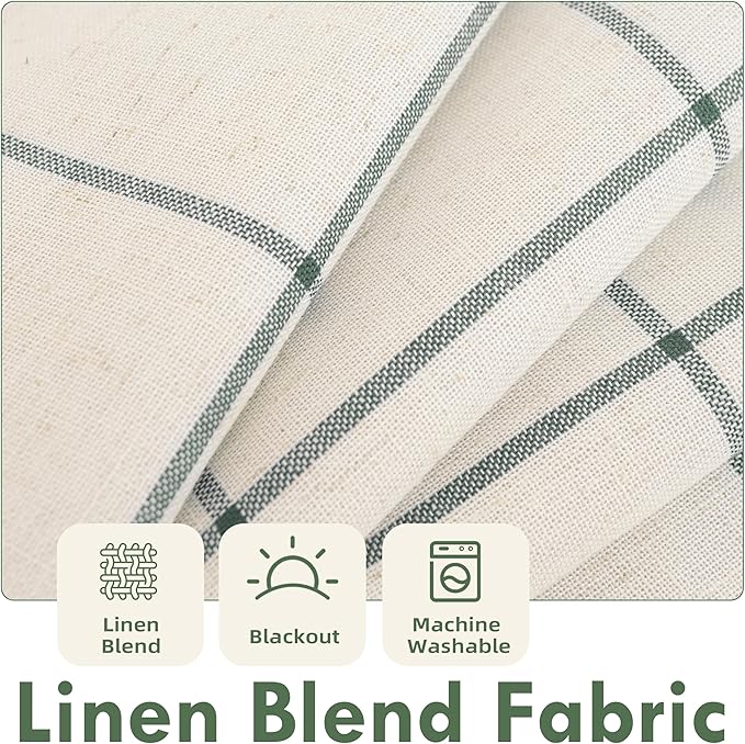 DriftAway 2 Panels 100% Blackout Windowpane Plaid Linen Curtains Double Layer Drapes for Bedroom 90 Inches Long Farmhouse Thermal Insulated 3.25 Inch Rod Pocket Back Tab for Living Room Loden Green