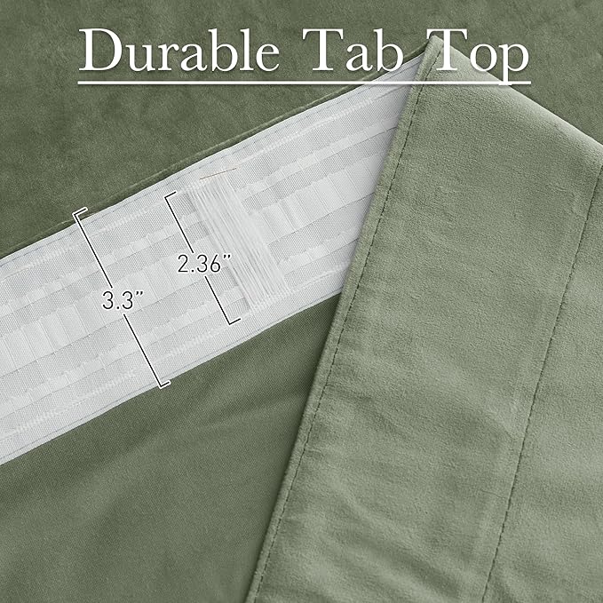 StangH Back Tab Sage Green Curtains 84 inches Long Soft Velvet Elegant Home Decor Thermal Insulated Privacy Window Drapes for Bedroom Office Divider, W62 x L84, 2 Panels