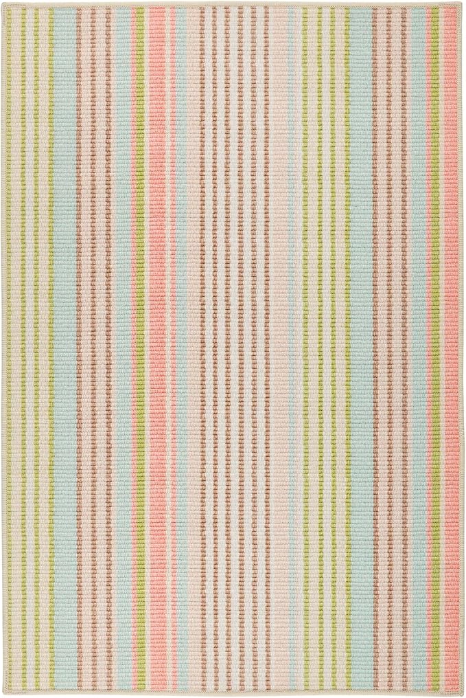 Dash and Albert Ana Ticking Machine Washable Area Rug - 2.5' x 8' Runner Aqua Stripe Washable Accent Rug - Durable, High Traffic Area Kitchen, Hallway, Bedroom
