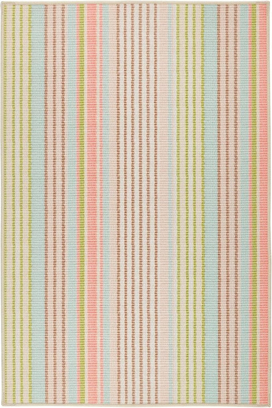 Dash and Albert Ana Ticking Machine Washable Area Rug - 3' x 5' Aqua Stripe Washable Accent Rug - Durable, High Traffic Area Kitchen, Hallway, Bedroom