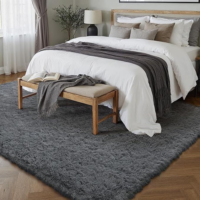 8x10 Area Rug for Living Room, Modern Grey Shag Shaggy Plush Carpet Washable Non-Slip Large Rug Super Soft Indoor Fuzzy Fluffy Carpet for Bedroom Home Aesthetic Decor