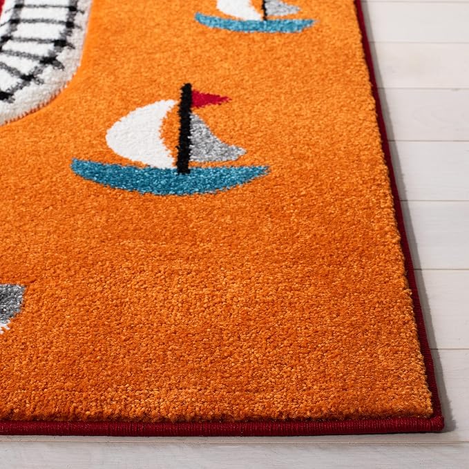 SAFAVIEH Carousel Kids Collection Accent Rug - 4' x 6', Red & Ivory, Neighborhood Design, Non-Shedding & Easy Care, Ideal for High Traffic Areas for Boys & Girls in Playroom, Bedroom (CRK192Q)