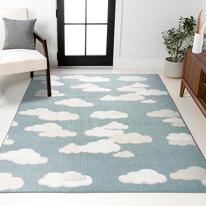 JONATHAN Y Hedwig High-Low Cloud Blue 4x6 Indoor/Outdoor Area Rug, Youth Scandi, Kids, Modern, Cottage, Transitional for Bedroom,Kitchen,Living Room,Non Shedding,Easy-Washing (SCN105A-4)
