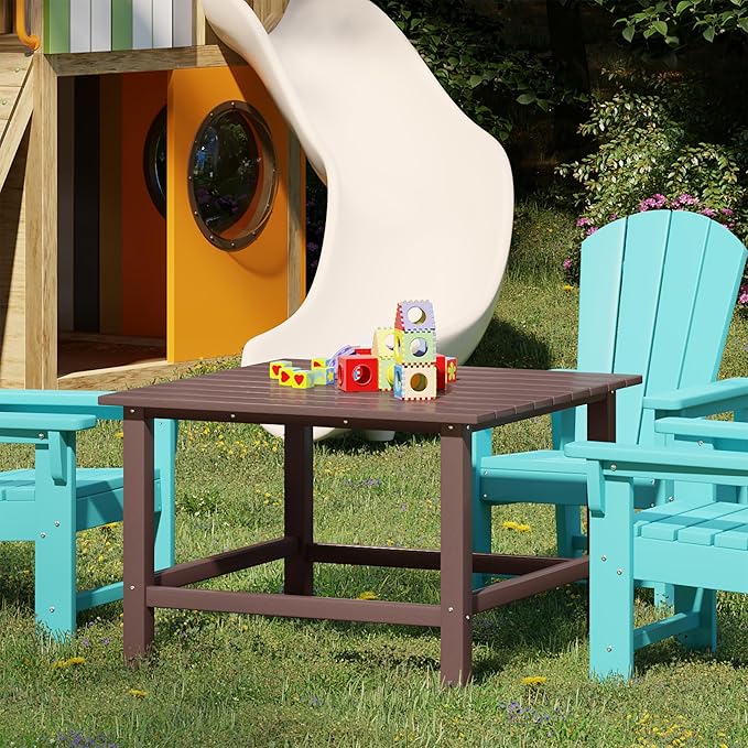 Costaelm Outdoor Kids Table, Toddler Dinner Table Baby Desk Outdoor Childrens Party Tables for Arts & Crafts, Snack Time, Multi-Activity Desk for Ages 2-8 in Classroom/Outside, Dark Brown