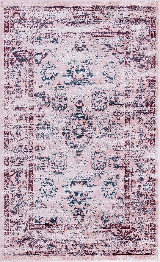 Rugs.com Charleston Collection Rug – 5' x 8' Pink Low-Pile Rug Perfect for Living Rooms, Large Dining Rooms, Open Floorplans