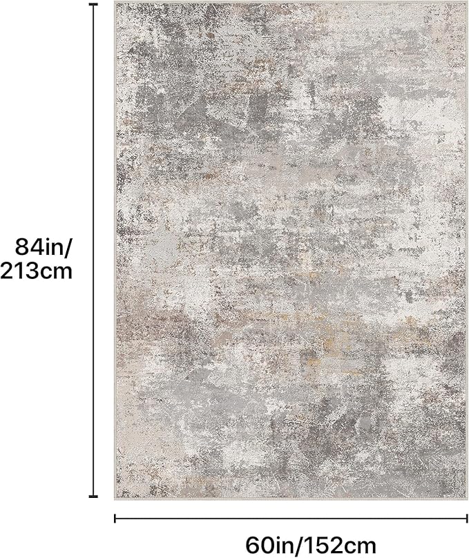 GENIMO Washable 5x7 Area Rugs for Living Room, Non Slip Modern Abstract Rug, Machine Washable Stain Resistant Low Pile Soft Carpet for Bedroom, Dining, Office, Light Grey Brown