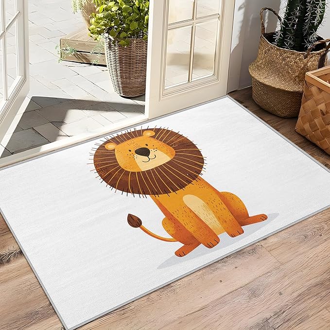 Lion Rug Kids - 5x8 Rug - Lion Rug - Cute Cartoon Lion Area Rug - Kids Baby Nursery Rugs - Kawaii Safari Animal Carpet - Home Decor