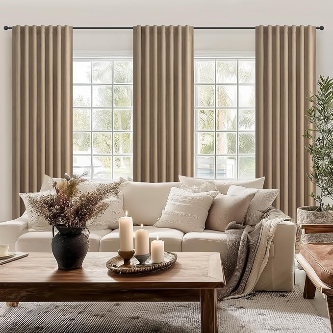 RustBrown Black Out 108 Inch Long Boho Curtains 2 Panel Set, Farmhouse Curtains for Living Room Darkening/Thermal/Noise Reduction Textured Flax Linen Drape 8ft Hook&Ring Included Chocolate 50"Wx108" L