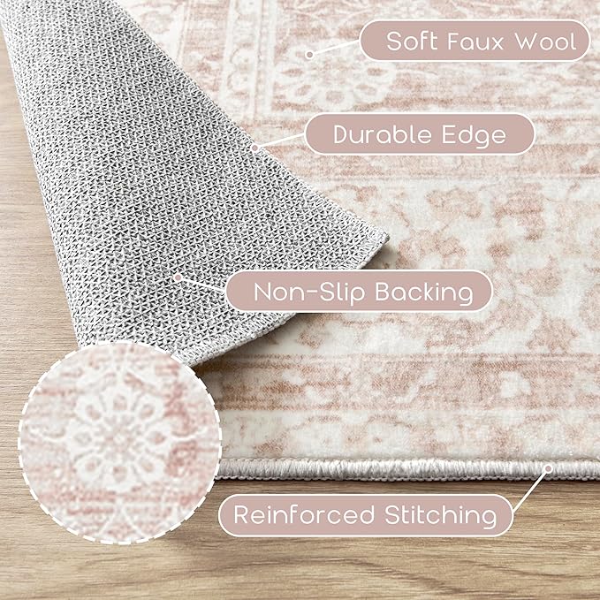 Pink Boho Font Door Mat for Indoor Entrance Washable Non Slip Cute Vintage Floral Aesthetic 4x6 Area Rugs for Entryway Entry