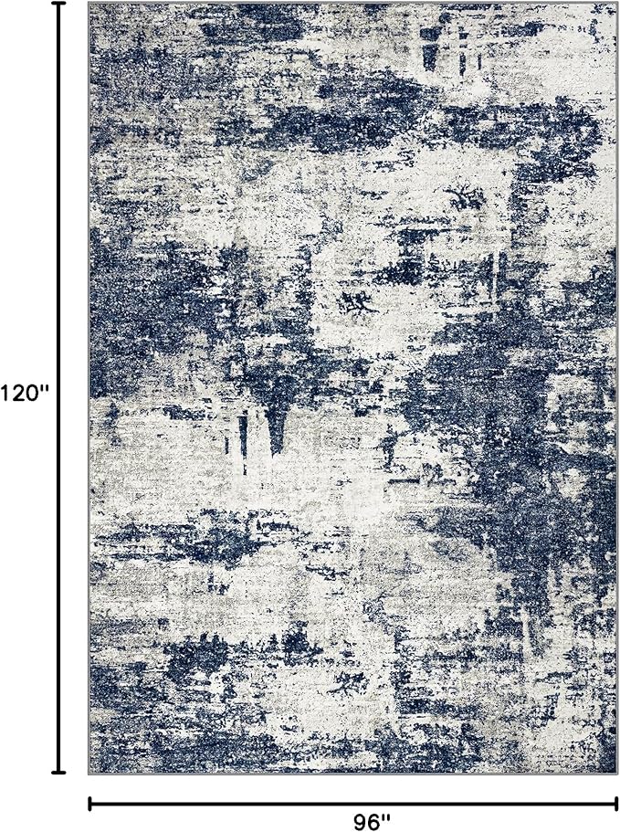 8x10 Area Rug for Living Room Bedroom: Abstract Washable Rug with Anti-Slip Backing Non-Shedding Stain-Resistant Soft Large Carpet for Dining Room Nursery Home Office - Gray/Blue