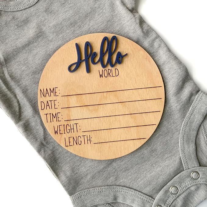 Hello World Newborn Sign, Baby Announcement Sign, Birth Announcement Sign, Hello World Nursery Sign, Baby Hospital Sign, Photo Prop for baby girl boy - (Navy Blue)