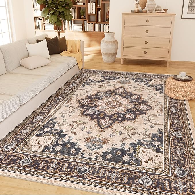 Machine Washable Rugs Nursery Rug 5x7 Cute Girl Non Slip Low Pile Water Repellent Soft Print Pattern for Bedroom Indoor Decor Kids Playroom Coffeebeige