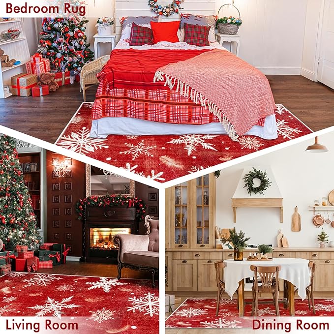 5x7 Machine Washable Christmas Area Rug, Non-Slip Floor Rugs for Kids, Low Pile Room Carpet for Living Room, Bedroom, Dining Room & Nursery(5x7 Snowflake)