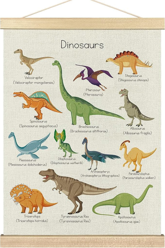 BCUANGD Dinosaur Dino Wall Decor - Toddler Boys Room Wall Art Poster Hanger with Wood Frames, Inspirational Wall Hanging Canvas Decor for Kids Baby Room Nursery Bedroom, 12x16 Inches
