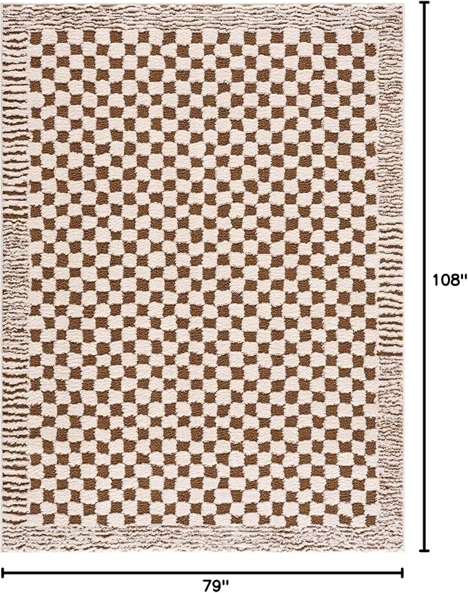 Hauteloom Leryn Living Room, Bedroom Area Rug - Checkered - High Pile - Bone - 6'7" x 9'