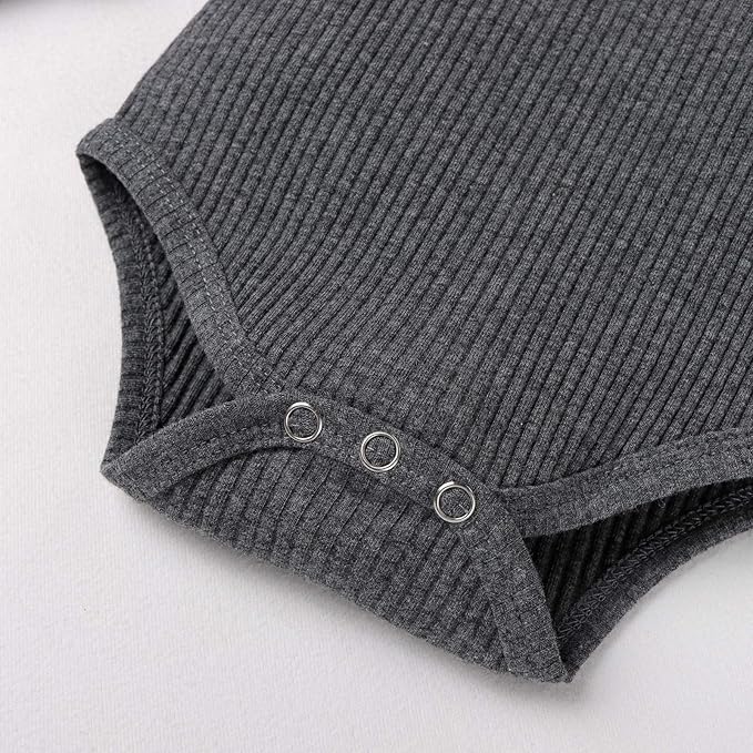 Newborn Baby Boy Girl Clothes Ribbed Knitted Cotton Long Sleeve Romper Long Pants Solid Color Fall Winter Outfits