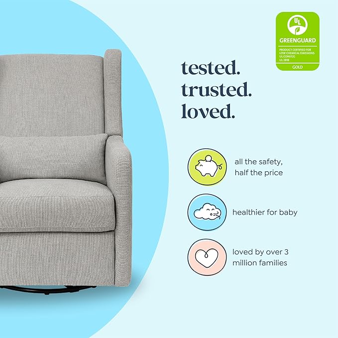 DaVinci Carter’s Arlo Glider Recliner Nursery Chair - Water & Stain Resistant Glider Rocking Chair for Nursery - GREENGUARD Gold, FSC & Certi-PUR US Certified - Cozy Swivel Rocker Recliner - Grey