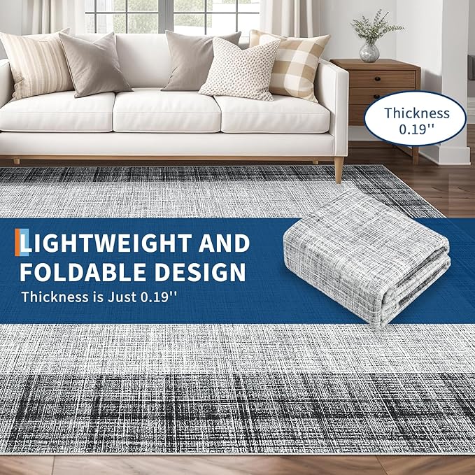 COZYLOOM Washable Area Rug 5x7 Stain Resistant Non-Slip Carpet Vintage Abstract Rug Plush Carpet for Living Room, Bedroom, Family Room, Nursery, Playroom（Grey）