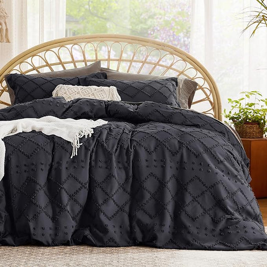 Bedsure Boho Duvet Cover King Size - Black Breathable & Soft Boho Bedding, Machine Washable Comforter Cover for All Seasons, Includes 1 Duvet Cover 104"x90" with 2 Pillow Shams & Zipper Closure