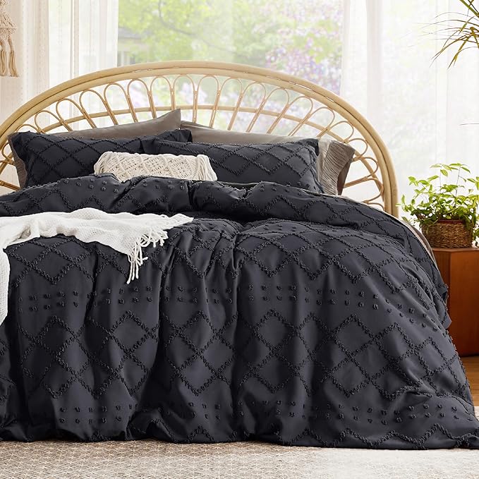 Bedsure Boho Duvet Cover Queen Size - Black Breathable & Soft Boho Bedding, Machine Washable Comforter Cover for All Seasons, Includes 1 Duvet Cover 90"x90" with 2 Pillow Shams & Zipper Closure