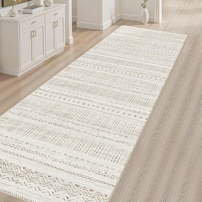 Area Rugs for Living Room Washable Living Room Rug Soft Neutral Indoor Floor Carpet Non-Slip Stain Resistant Modern Boho Rugs for Bedroom Dining Room Kids Room Nursery Office Home Brown Cream