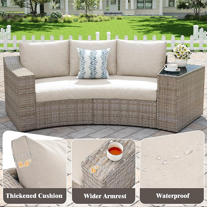 9-Piece Wicker Patio Furniture Set with Swivel Rocking Chairs, Curved Sectional Sofa with Storage Table, All-Weather Outdoor Conversation Set with 6" Armrests, for Backyard/Garden/Deck