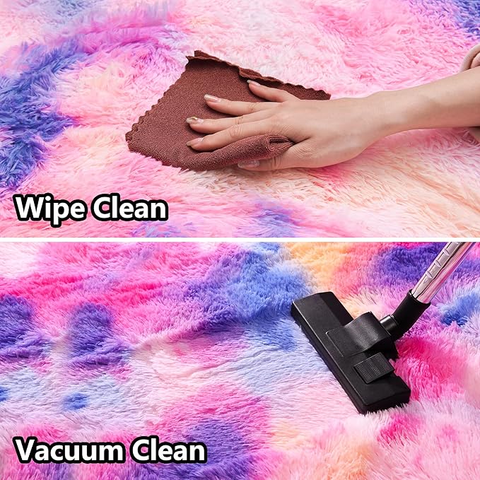 Rainbow Rug - 2x6' Runner Non-Slip Height Pile 1.4" Plush Rug Rubber Back - Throw Carpets for Bedroom - Multicolor