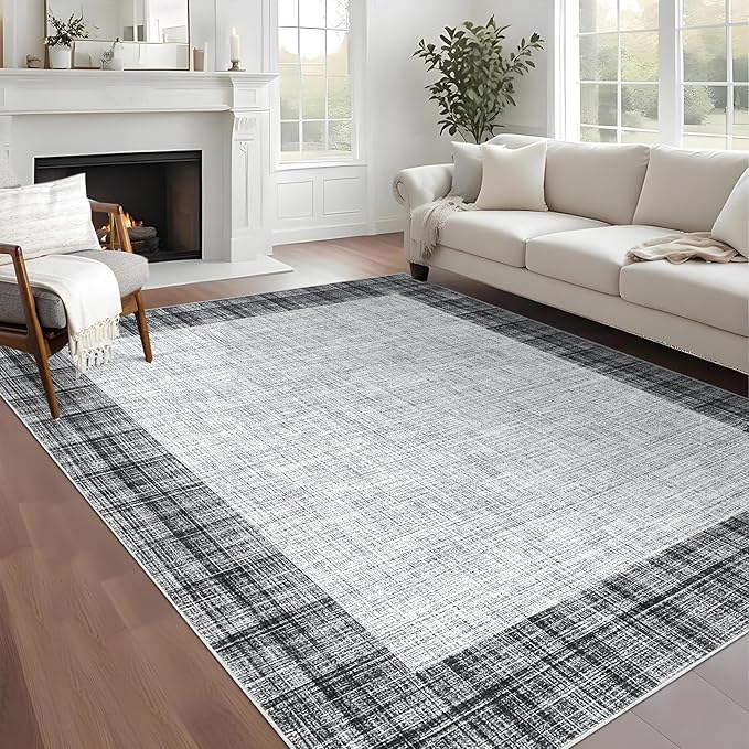 COZYLOOM Large Area Rug 9x12 Pet Friendly Carpet Machine Washable Carpet Abstract Rug for Living Room, Bedroom, Home Office, Family Room, Nursery（Grey）