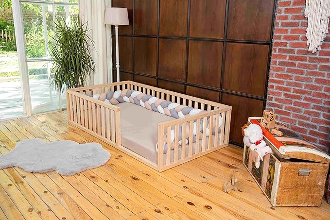 Montessori Floor Bed Small Size 52x27,5"/ Height 18.90'' | Pine Tree Toddler Bed Frame, Wood Bed Frame | Gift for Kids Room Decor (Small)