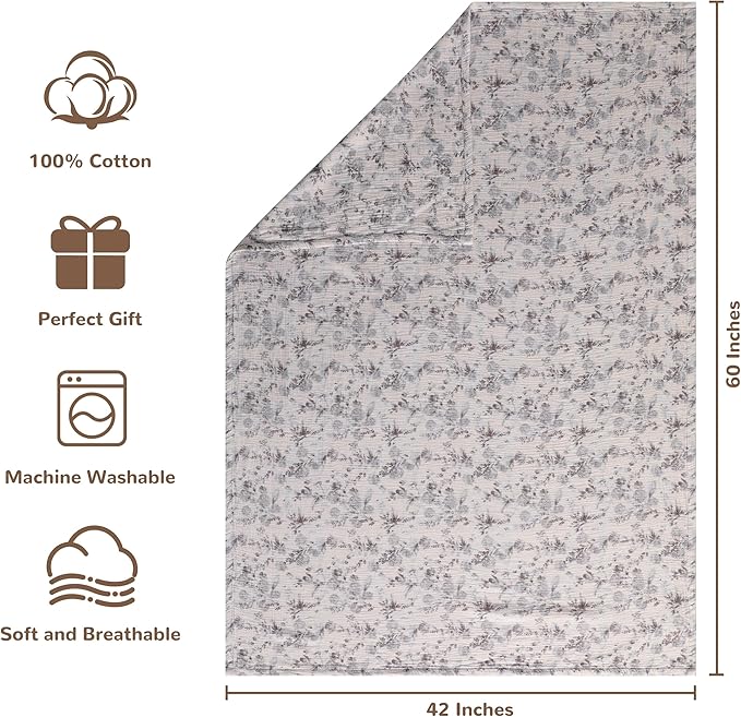 NTBAY 4 Layer Muslin Cotton Toddler Blanket, 42x60 Soft and Breathable Receiving for Newborns and Infants, Perfect for Crib, Stroller, Travel, Lightweight Nursery Blanket, Vintage Bloom