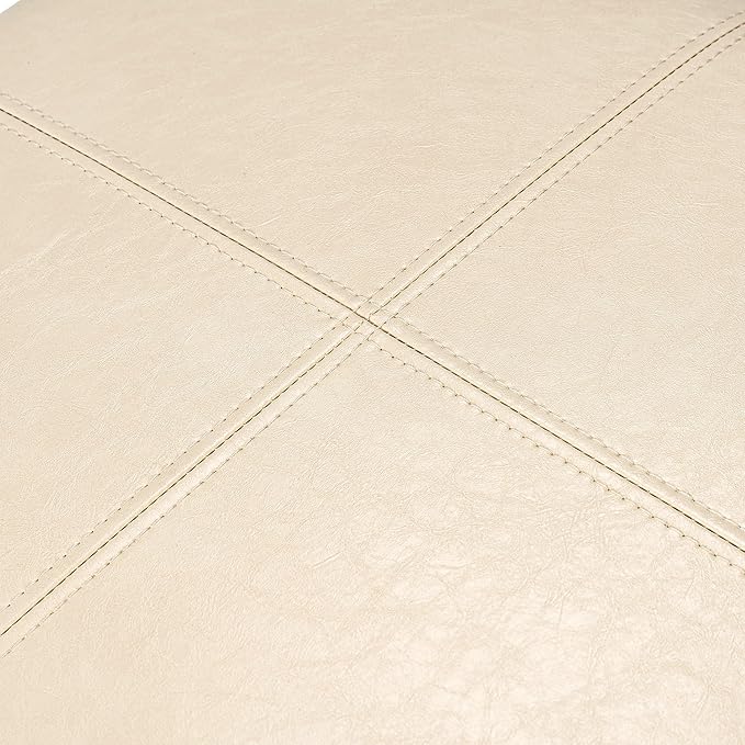 Adeco Faux Leather Cube Storage Ottoman, Beige Ottomans for Living Room, Bedroom