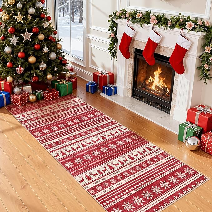 Area Rugs for Living Room Washable Living Room Rug Soft Neutral Indoor Floor Carpet Non-Slip Stain Resistant Modern Boho Rugs for Bedroom Dining Room Kids Room Nursery Office Home Red
