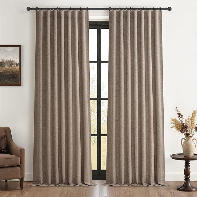 Dark Flax Extra Long Custom 102 Inch Curtains, 100% Blackout Curtains for Bedroom Weather Burg Thermal Insulated Noise Cancelling Pleated Heading Tape Hook Boho Drapes Chocolate 2 Panel Set 50"x102"