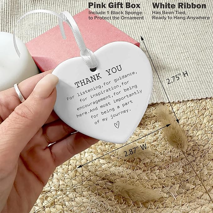 Heart Shaped Christmas Ornament-Thank You Gift for Women Best Friends-Appreciation Plaque Keepsake-You are a Part of My Journey-Birthday Present for Women