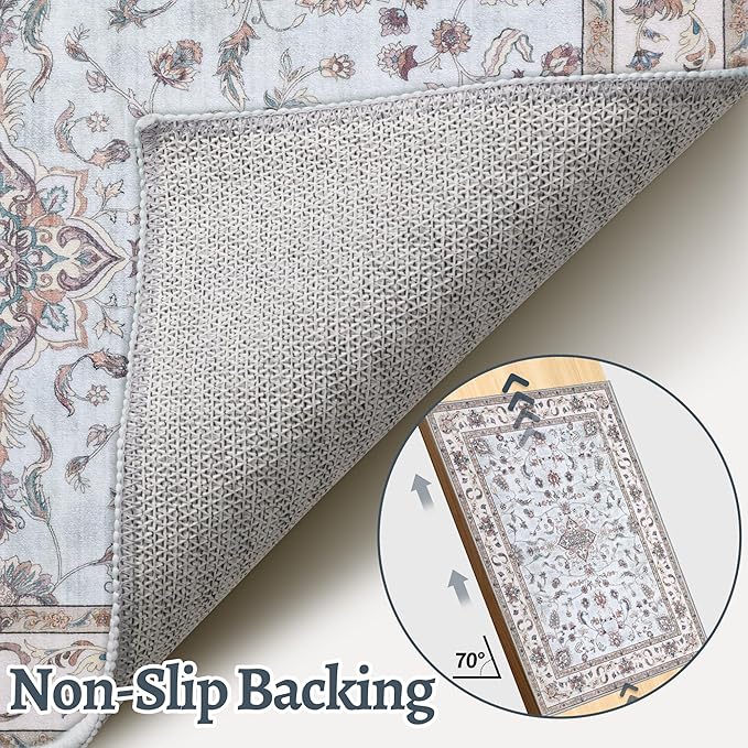 Tangsoo 2x3 Small Rug for Entryway, Washable Area Entry Rugs Non Slip, Persian Low Pile Soft Area Rugs, Indoor Front Door Boho Throw Rug Carpet for Entrance Kitchen Bedroom Bathroom Home Decor