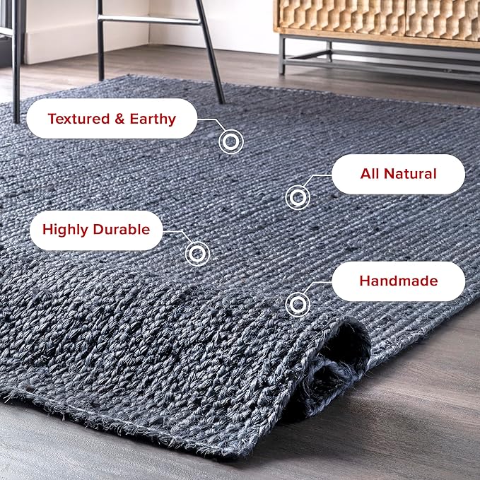 nuLOOM 2x6 Rigo Jute Hand Woven Area Rug, Navy, Solid Farmhouse Design, Natural Fiber, For Bedroom, Living Room, Dining Room, Hallway, Office, Kitchen, Entryway