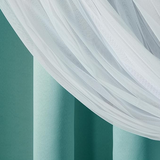 TOWN & COUNTRY LUXE Talia Double Layer Indoor Curtains, Sheer and Room Darkening Blackout, Grommet Top, Energy Efficient, 2-Pack Set, 52"x96", Turquoise