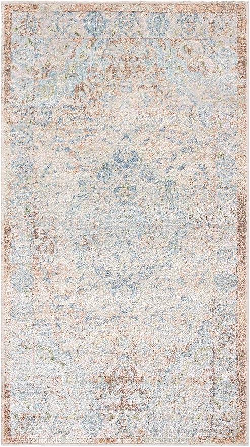 Mark&Day Washable Rugs, 7ft Round Elsmore Traditional Ash Area Rug, Blue Brown Silver Carpet for Living Room, Bedroom or Kitchen (6'7" Round, Machine Washable)