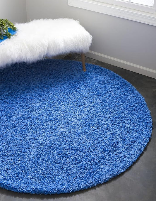 Unique Loom Solid Shag Collection Area Rug (3' 3" Round, Periwinkle Blue)